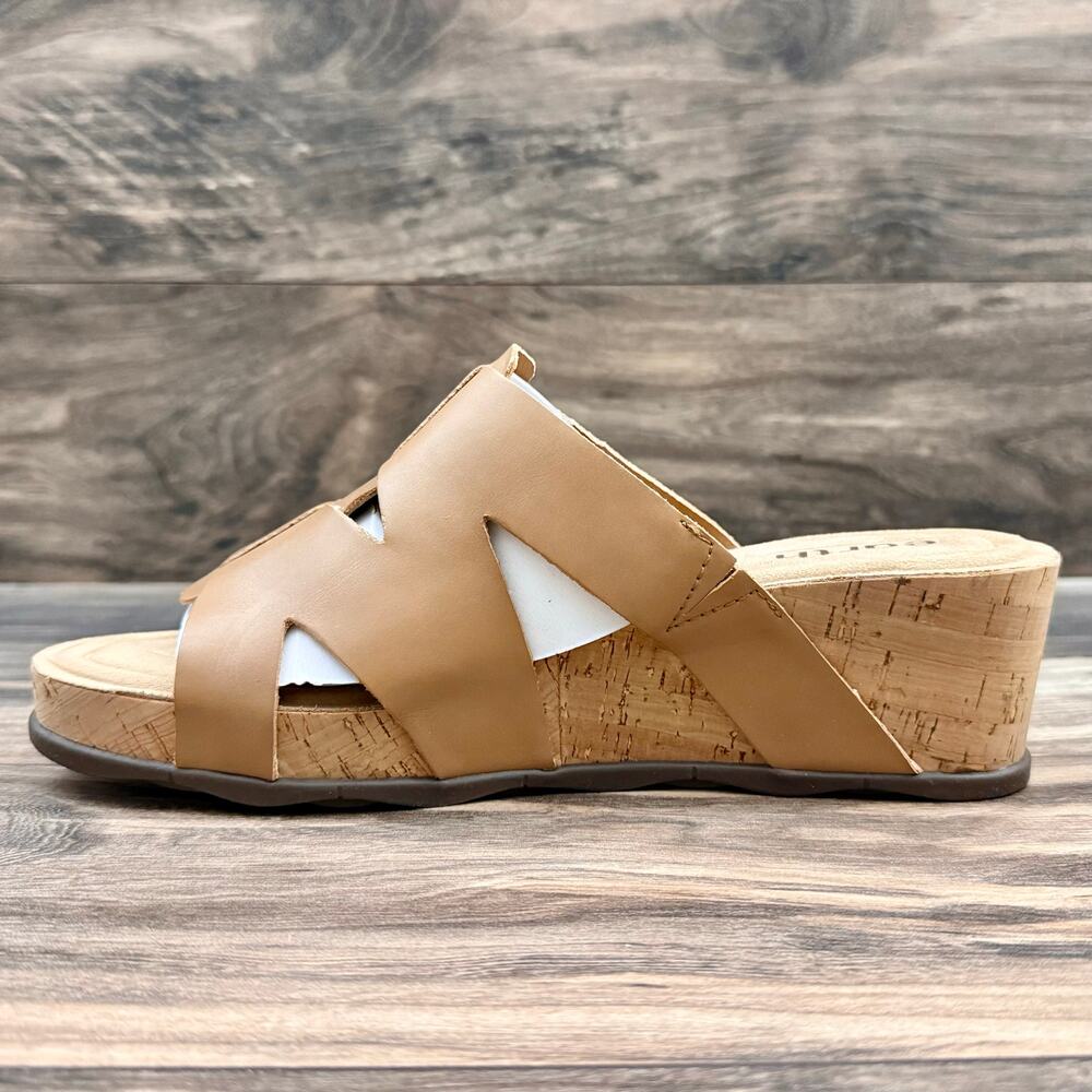 NIB Earth Willow 9M Leather Comfort Cork Wedge Slide Sandals Medium Brown - Picture 5 of 10
